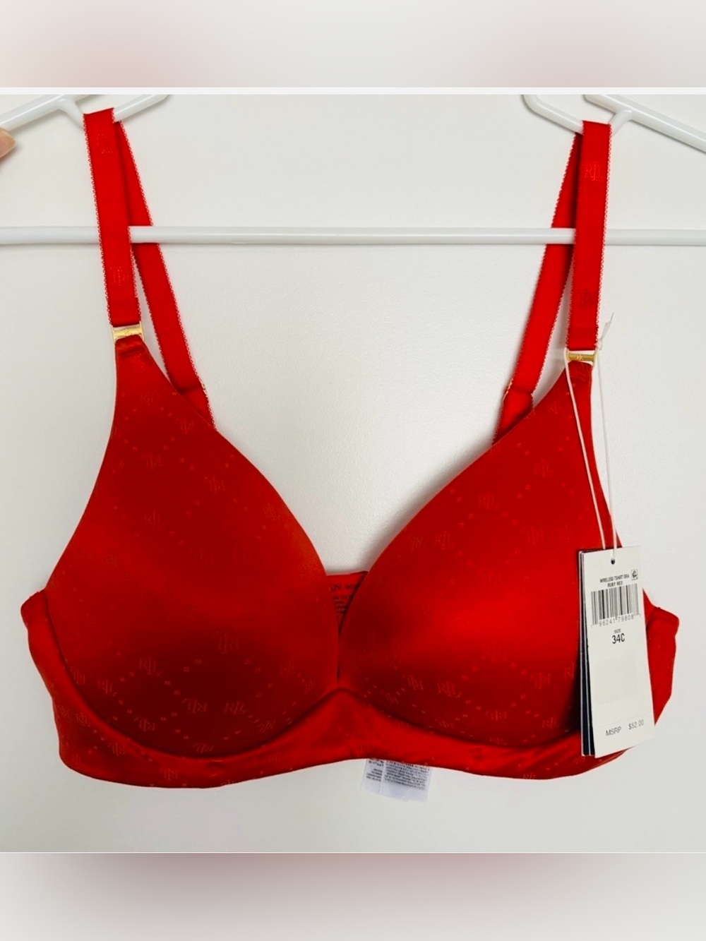 NWT Ralph Lauren 34C Red Logo Print Seamless Underwire T Shirt Bra